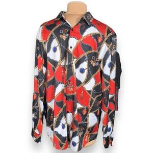 Moderno Baroque Chain Print Shirt Black Red Gold Long Sleeve 2XL Button Froo